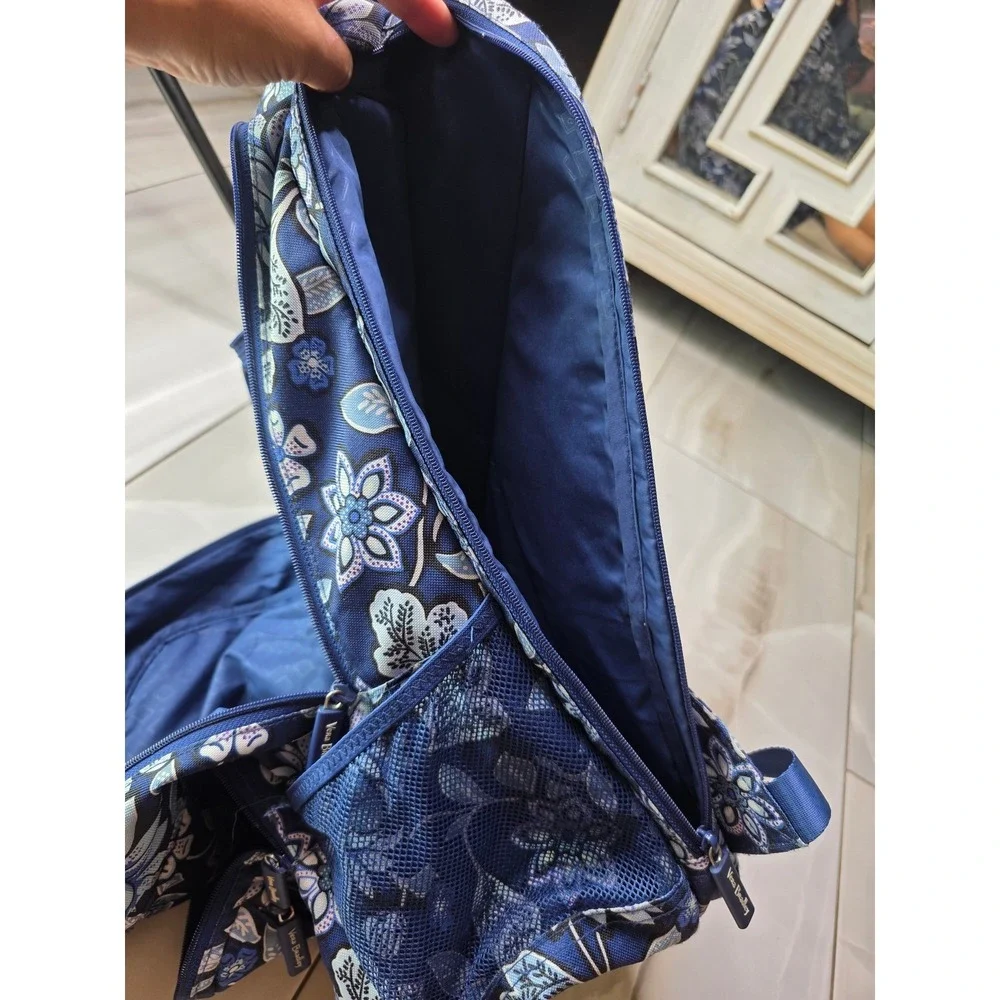 Vera Bradley Blue Floral‎ Canvas Backpack Multi Pocket School Travel Bag P4